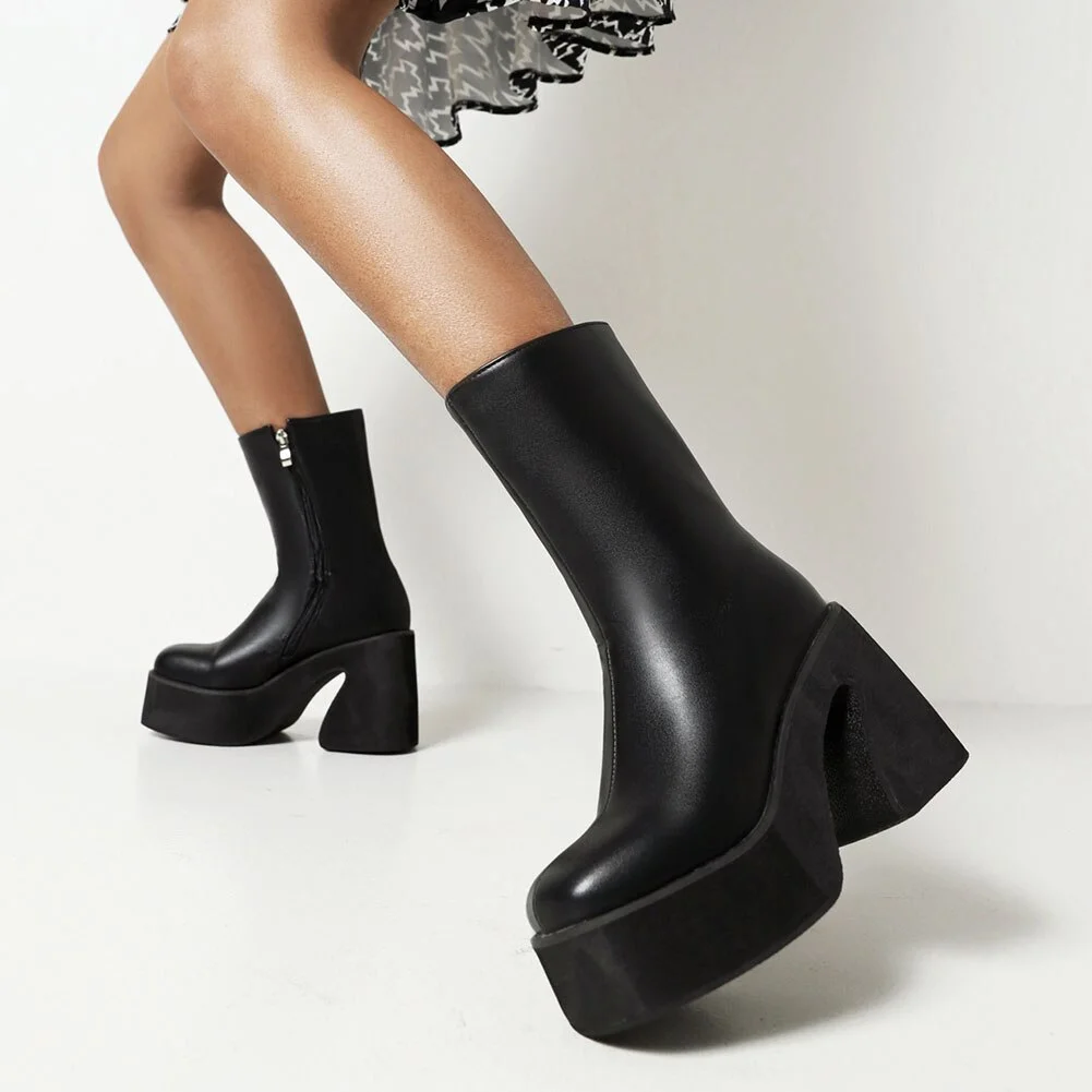 Qengg Brand New Fashion Platform Chunky Block High Heels Love Heart Women Boots Fashion Party Designer Casual Ladies Shoes