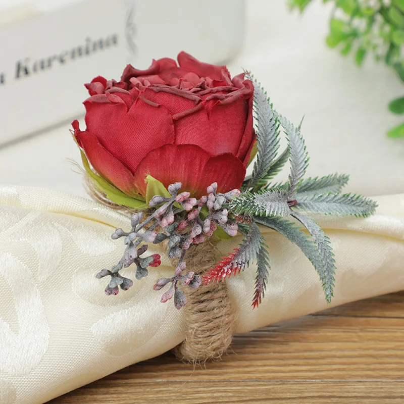 Artificial Rose Napkin Ring Design for Valentine's Day Wedding Party Dining Table Settings Decor