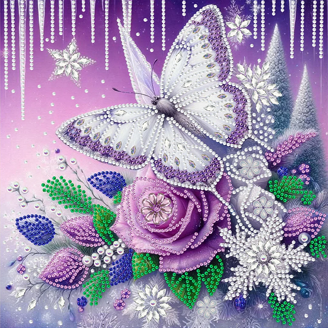 Flowers Butterfly - Diamond Painting - Partial Special Shaped Drill(Canvas|30*30cm)