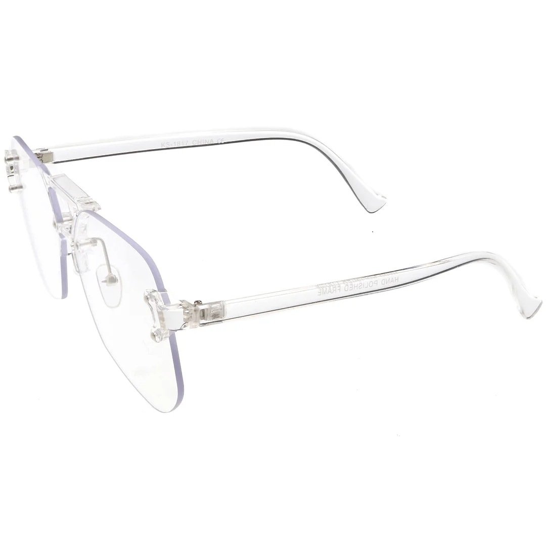 Oversize Rimless Aviator glasses With Keyhole Bridge Super Flat Lens 60mm
