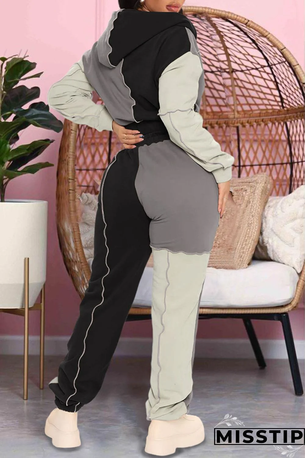 Pink Casual Sportswear Solid Patchwork Zipper Hooded Collar Long Sleeve Two Pieces