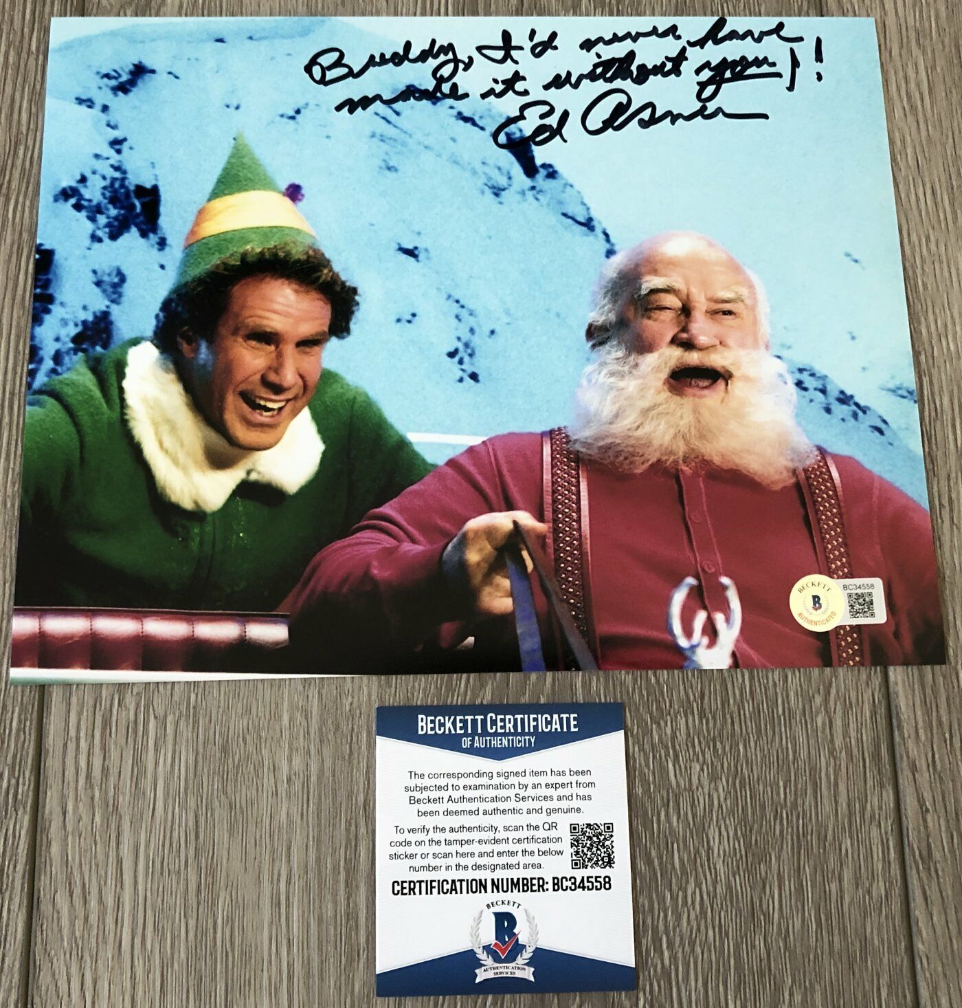 ED EDWARD ASNER SIGNED AUTOGRAPH ELF 8x10 Photo Poster painting w/PROOF & BECKETT BAS COA