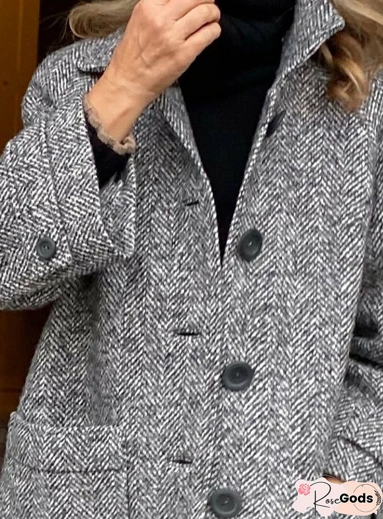 Single-Breasted Double-Pocket Loose Woolen Coat