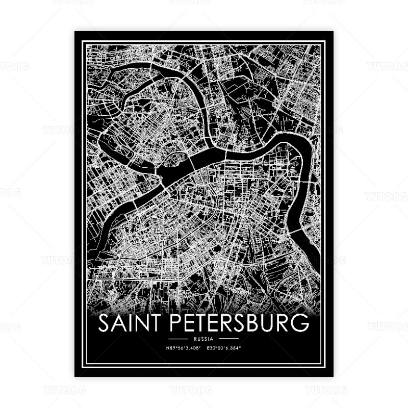 Black and White World City Map SAINT PETERSBURG Wall Art Canvas Poster Prints Nordic Style Paintings Picture Living Room decorat