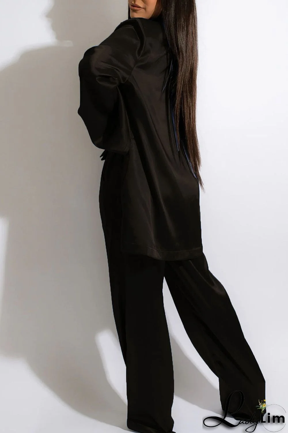 Black Sexy Solid Patchwork Turndown Collar Long Sleeve Three Pieces