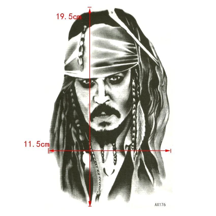 Captain Jack Sparrow Waterproof Temporary Tattoos Sticker Pirates of the Caribbean Tattoo Body Art fake tattoo sleeve tatoo