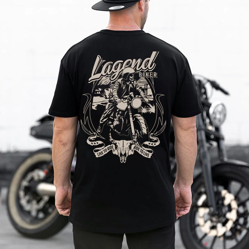 LAGEND BIKER Skeleton Motorcyclist Print Men's T-shirt