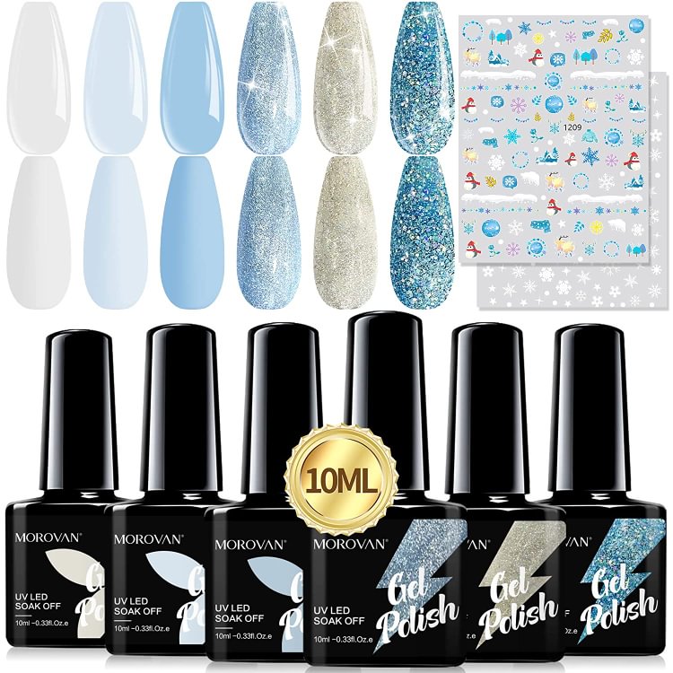 Morovan Blue Glitter Gel Nail Polish Kit GS03