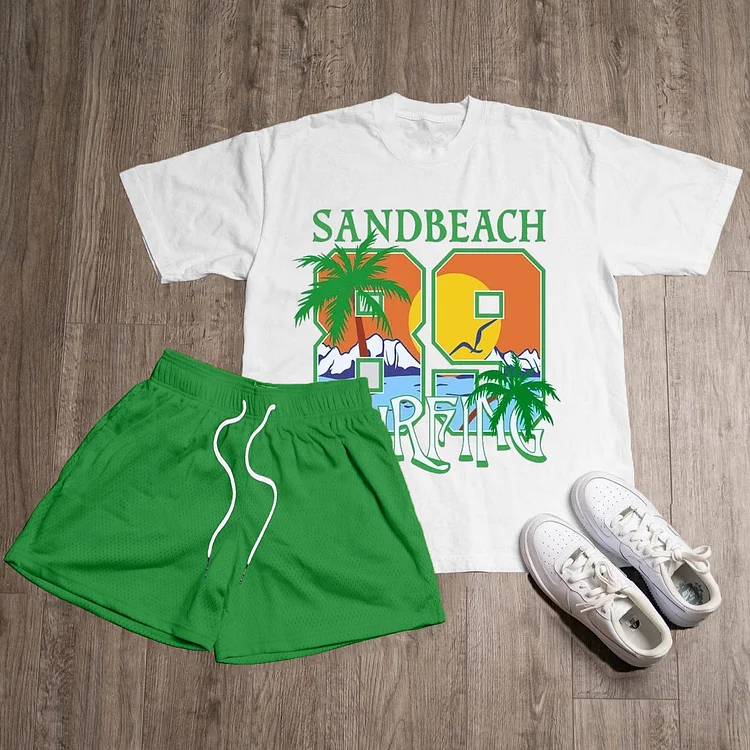 Sandbeach Print T-Shirt Shorts Two-Piece Set