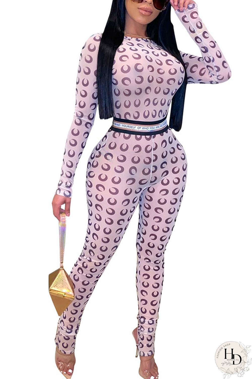Blue Fashion Sexy Print Long Sleeve O Neck Jumpsuits