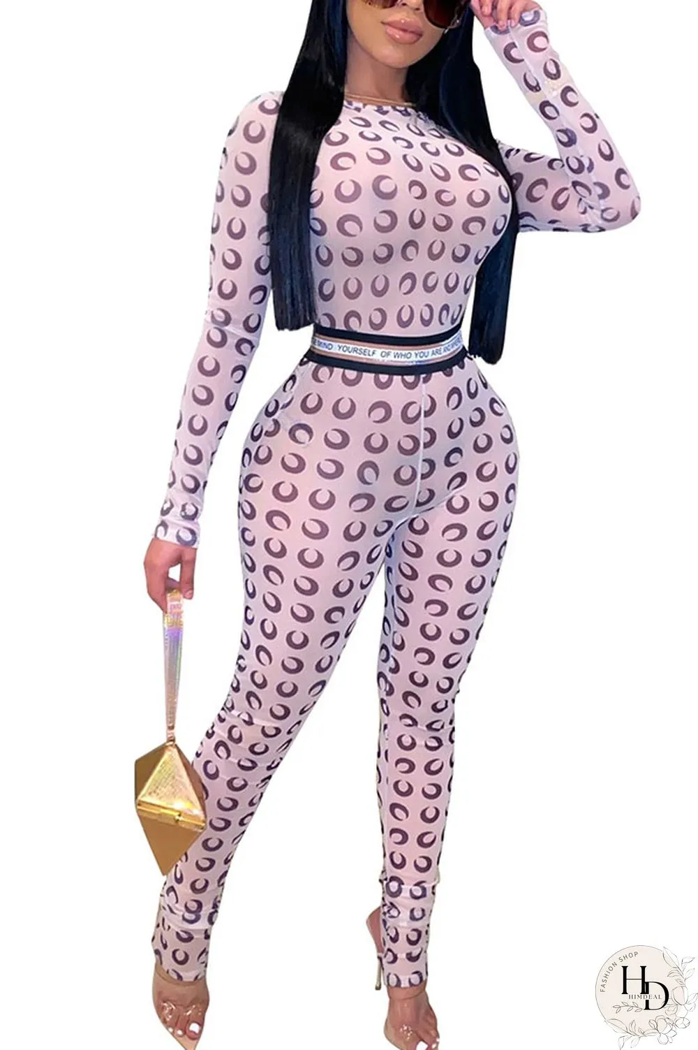Blue Fashion Sexy Print Long Sleeve O Neck Jumpsuits