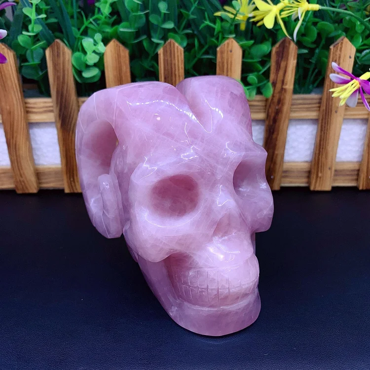 Rose Quartz Crystal Sheep Skull Decoration