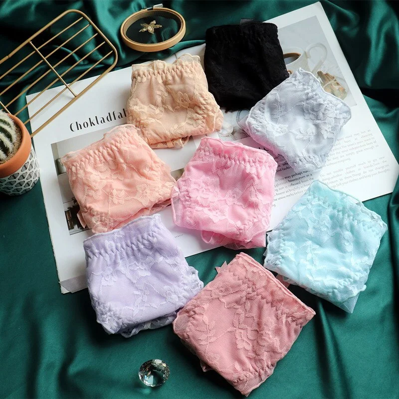 Billionm Product Japanese Cute and Sweet Student Lolita Bow Lace Panties Women's Low-rise Bread Pants Women's Briefs Pink Panties