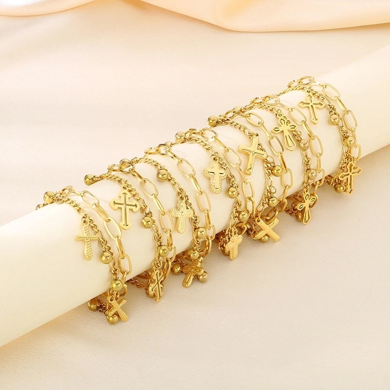 Elegant Minimalist Streetwear Cross 304 Stainless Steel 18K Gold Plated Bracelets In Bulk