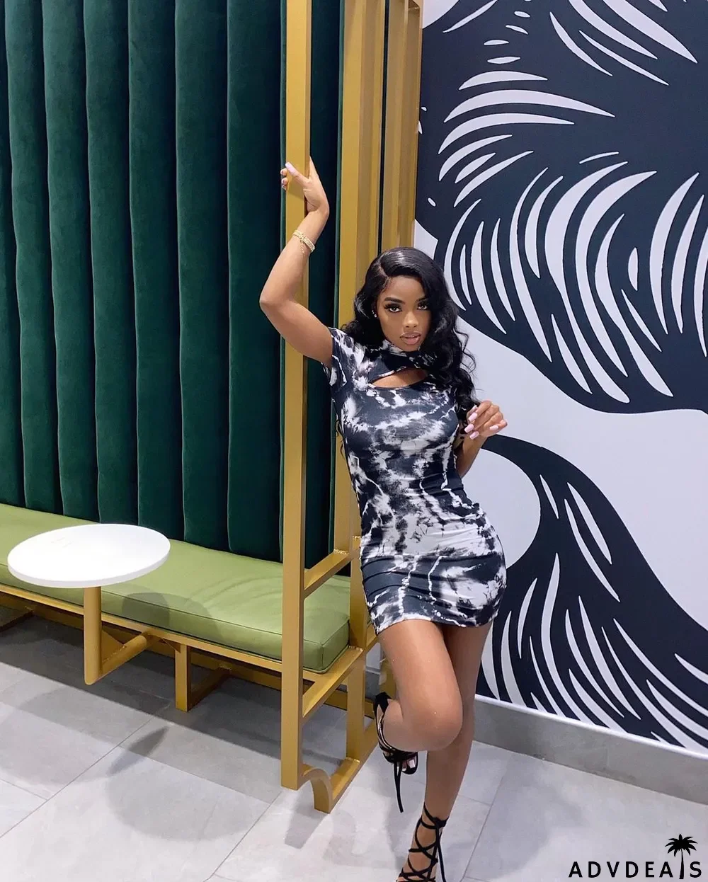 Tie Dye Print Backless Short Sleeve Mini Dress