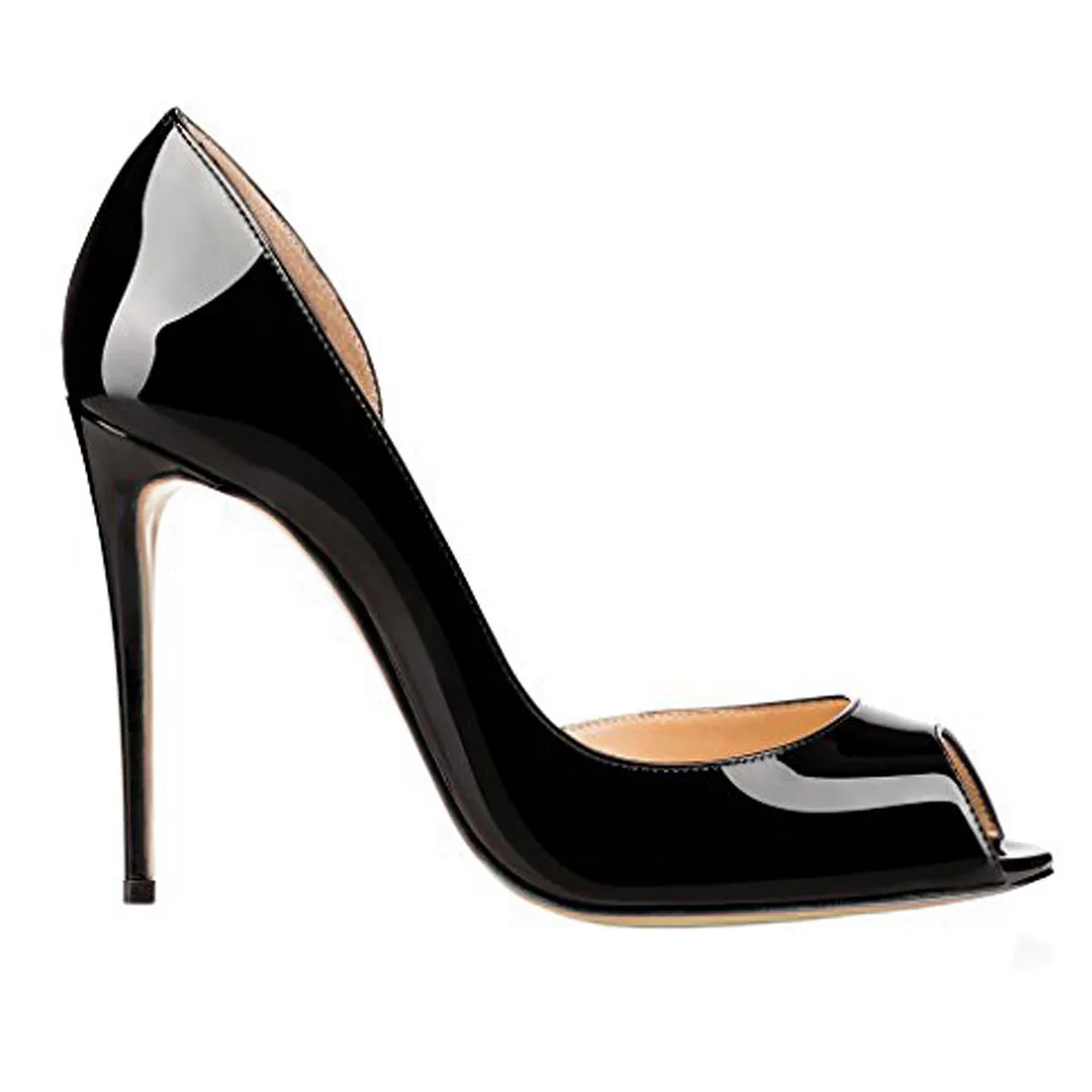 120mm Women's Party Wedding Peep Toe heels Black Patent-vocosishoes