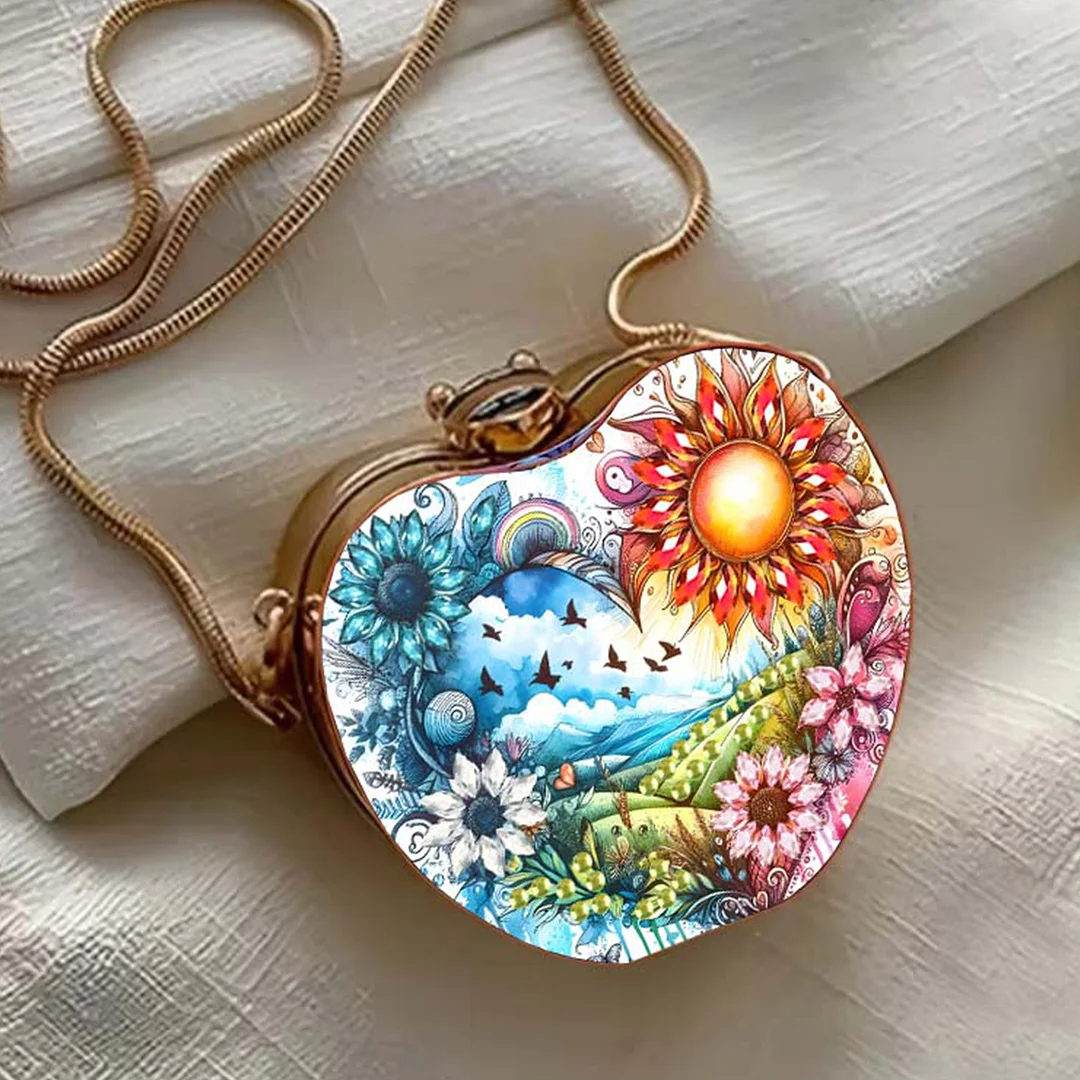 Landscapes and Flowers DIY Acrylic Love Diamond Art Painting Card Case Wallet with Chain Small Diamond Painting Crossbody Bag for Adults Women Girls Gift