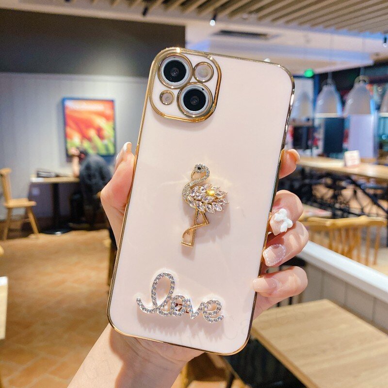 Nigikala Crystal Flamingo Plating Soft Case For iphone 13 12 Pro Max MiNi 11 Pro X XS XR 6 S 7 8 Plus SE Phone Cover