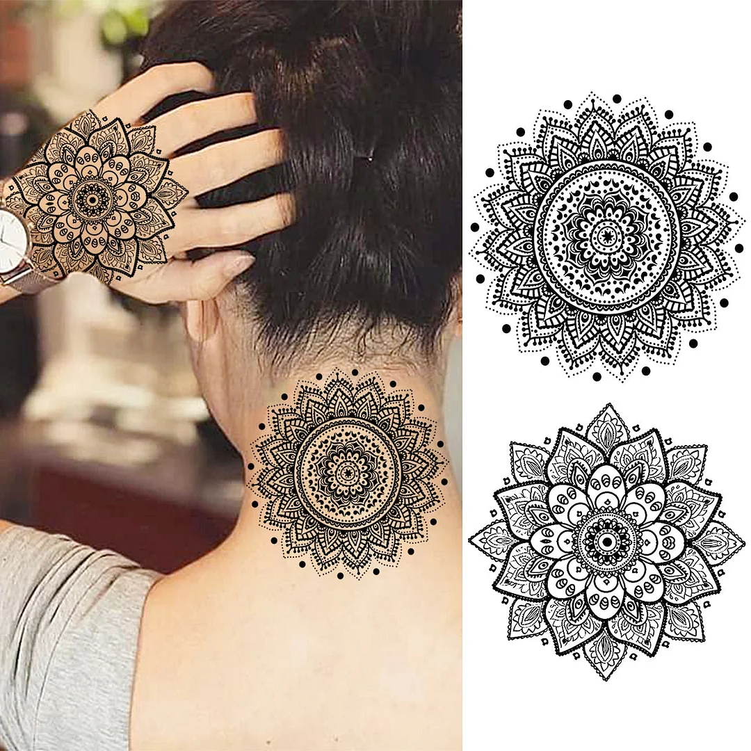 Black Lotus Pendant Temporary Tattoos For Women Adult Rose Flower Jewelry Fake Tattoo Fashion Calf Waterproof Half Sleeve Tatoos