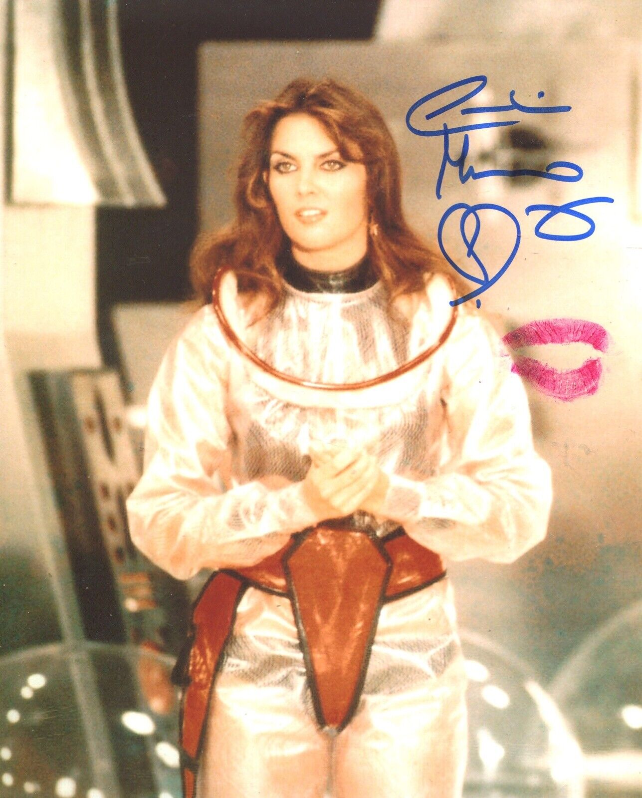 Caroline Munro signed & lipstick kissed STARCRASH movie Photo Poster painting - UACC DEALER