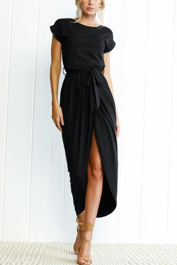 Fashion Slim Slit Solid Color Dress