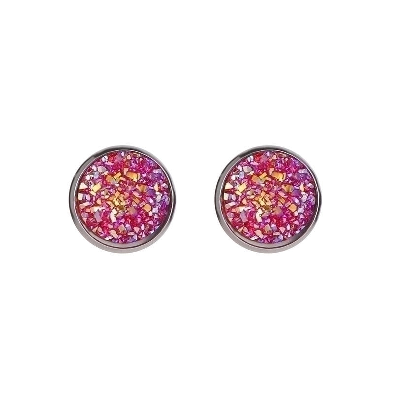 Minimalist Round Stainless Steel Artificial Gemstones Silver Plated Earrings Ear Studs
