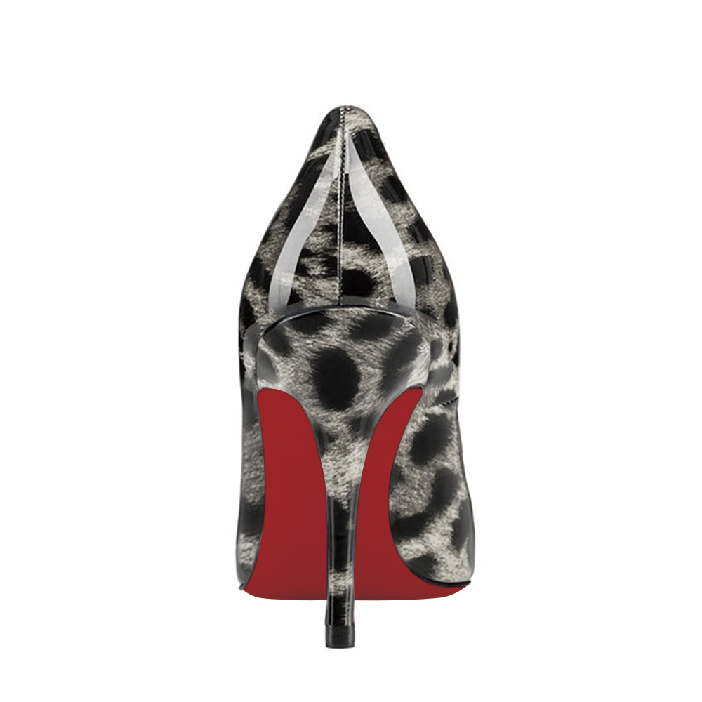 90mm Middle Heels Pointy Toe Pumps Grey Leopard Patent-vocosishoes