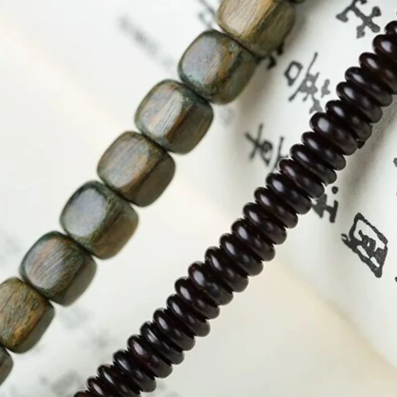 Green Sandalwood Ebony Om Mani Padme Hum Engraved Peace Triple Wrap Bracelet