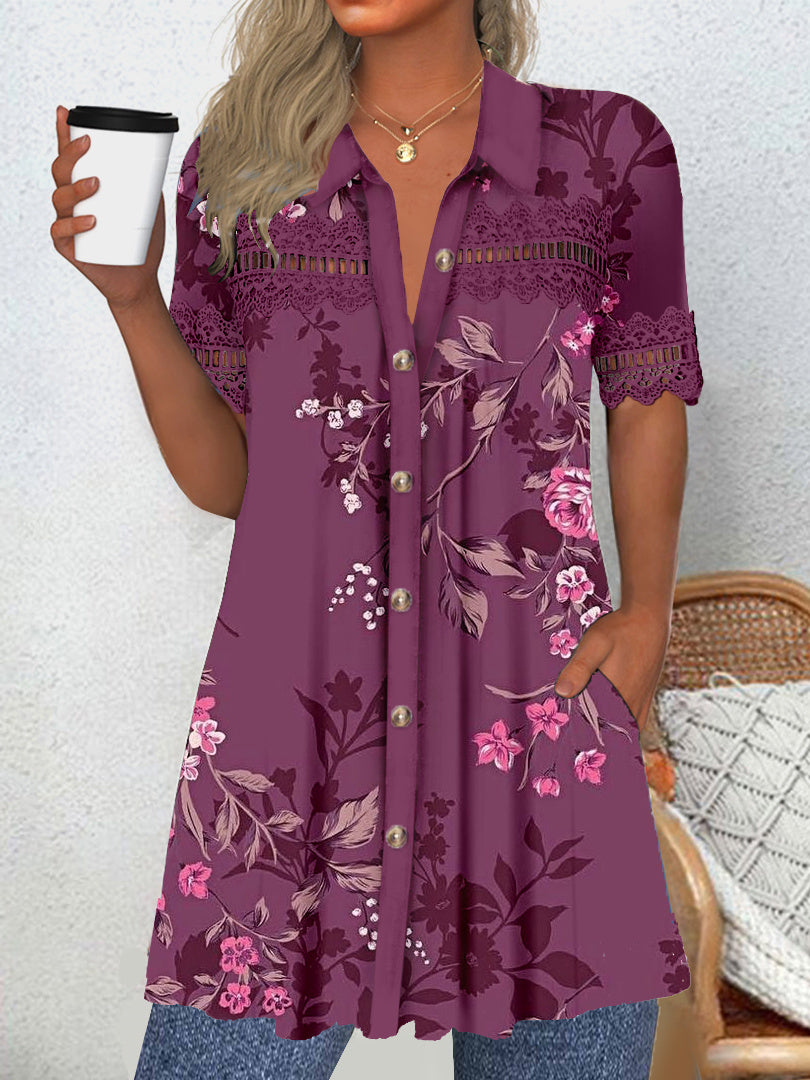 Women Long Sleeve V-neck Graphic Floral Printed Top
