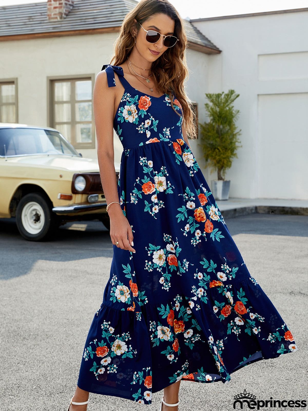 Floral Tie-Shoulder Sleeveless Dress