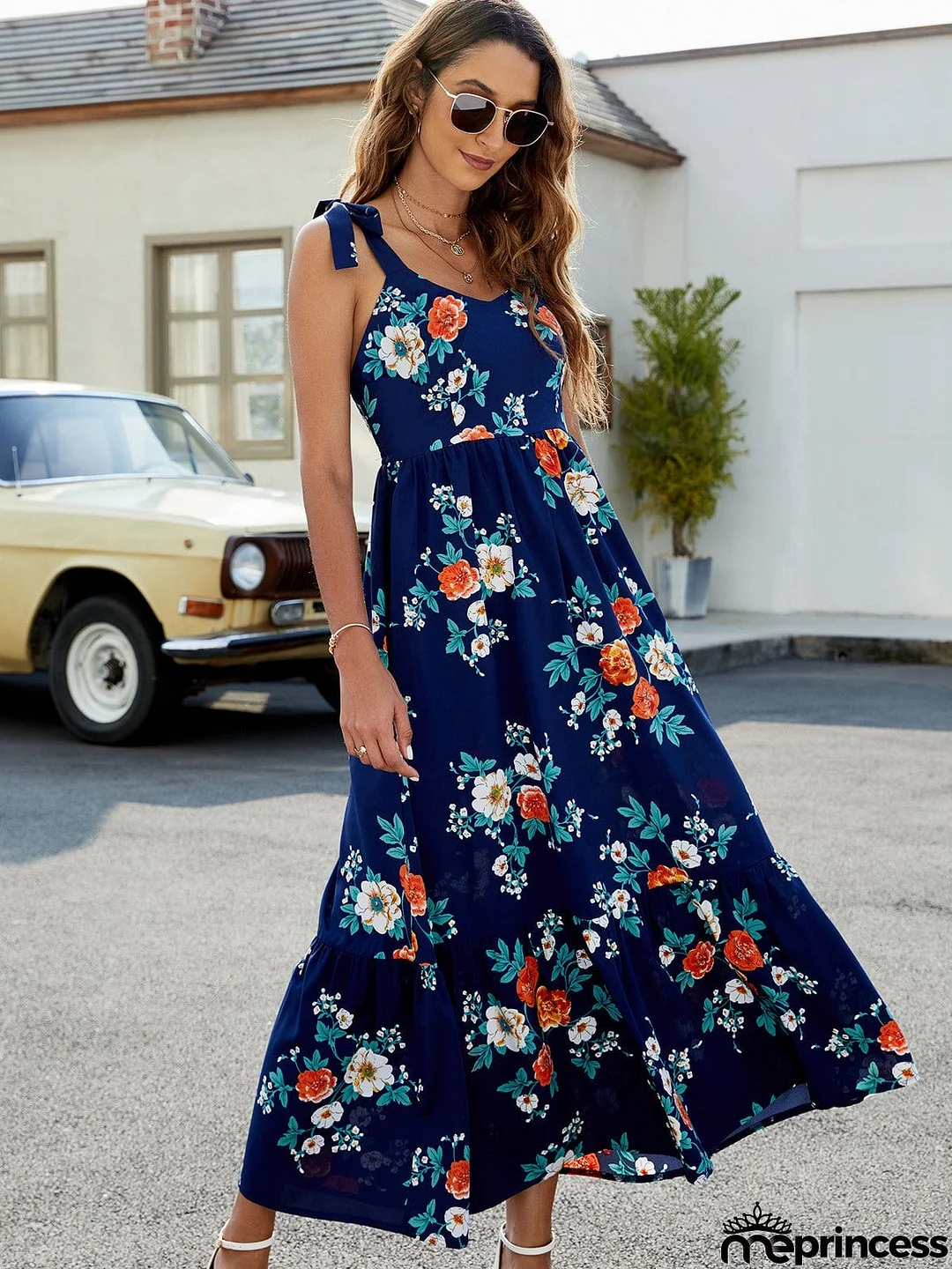 Floral Tie-Shoulder Sleeveless Dress