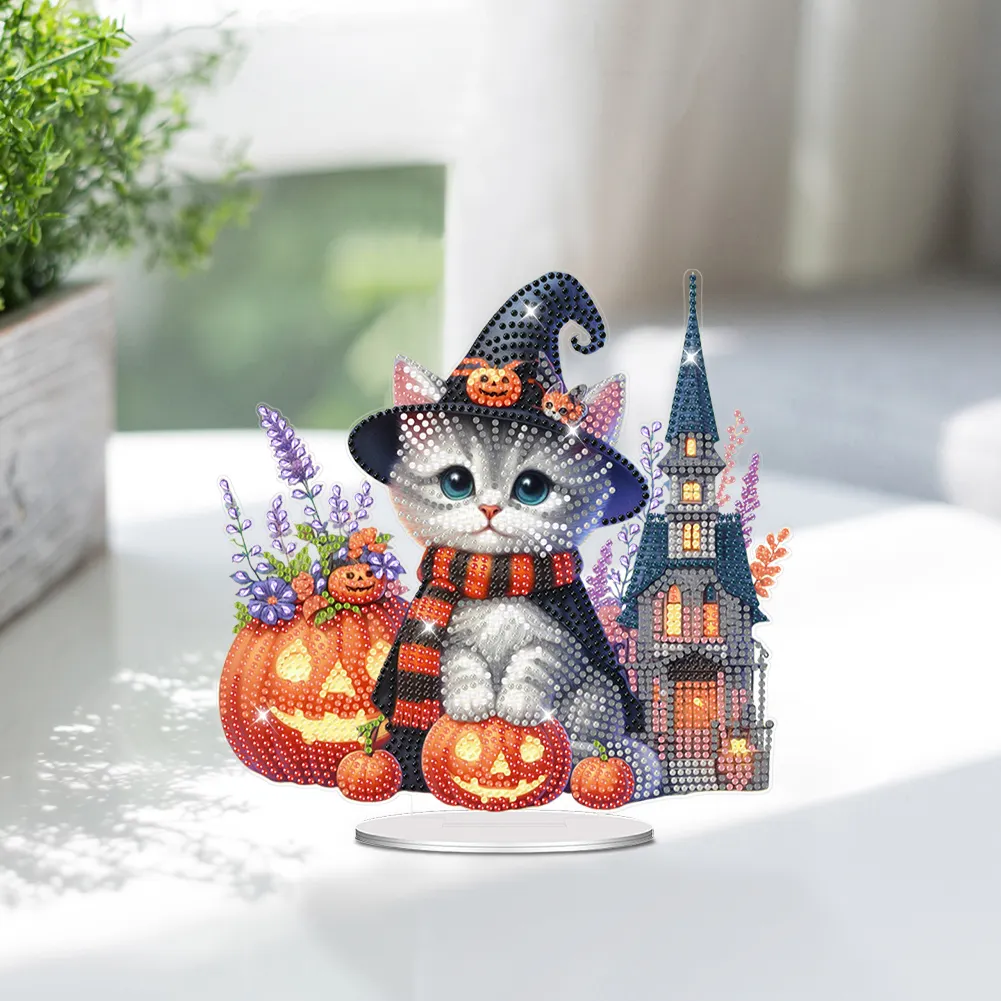 DIY Halloween Cat Acrylic Diamond Painting Desktop Decorations for Home Office Decor