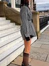 Fashion Houndstooth Lapel Collar Long Sleeves Shirt Coat