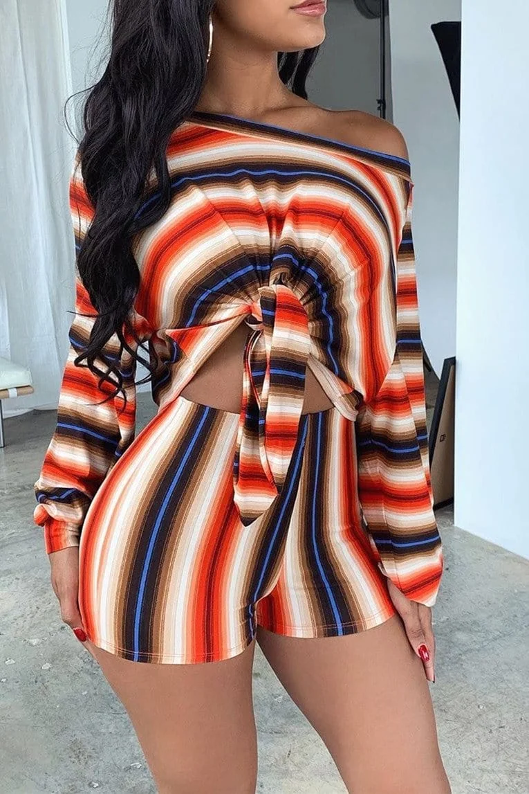 Fashion Slanted Shoulder Long Sleeve Two-Pieces