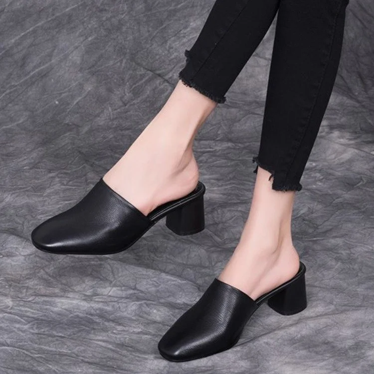 Wongn Wongn 2023 New Baotou Leather Thick With Cool Drag Fashion Hot Style High Heel Slippers Women's Shoes