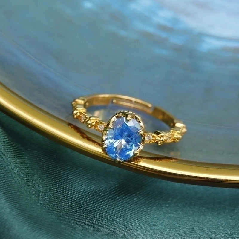 Vacation Water Droplets Copper Plating Inlay 18K Gold Plated Zircon Open Rings