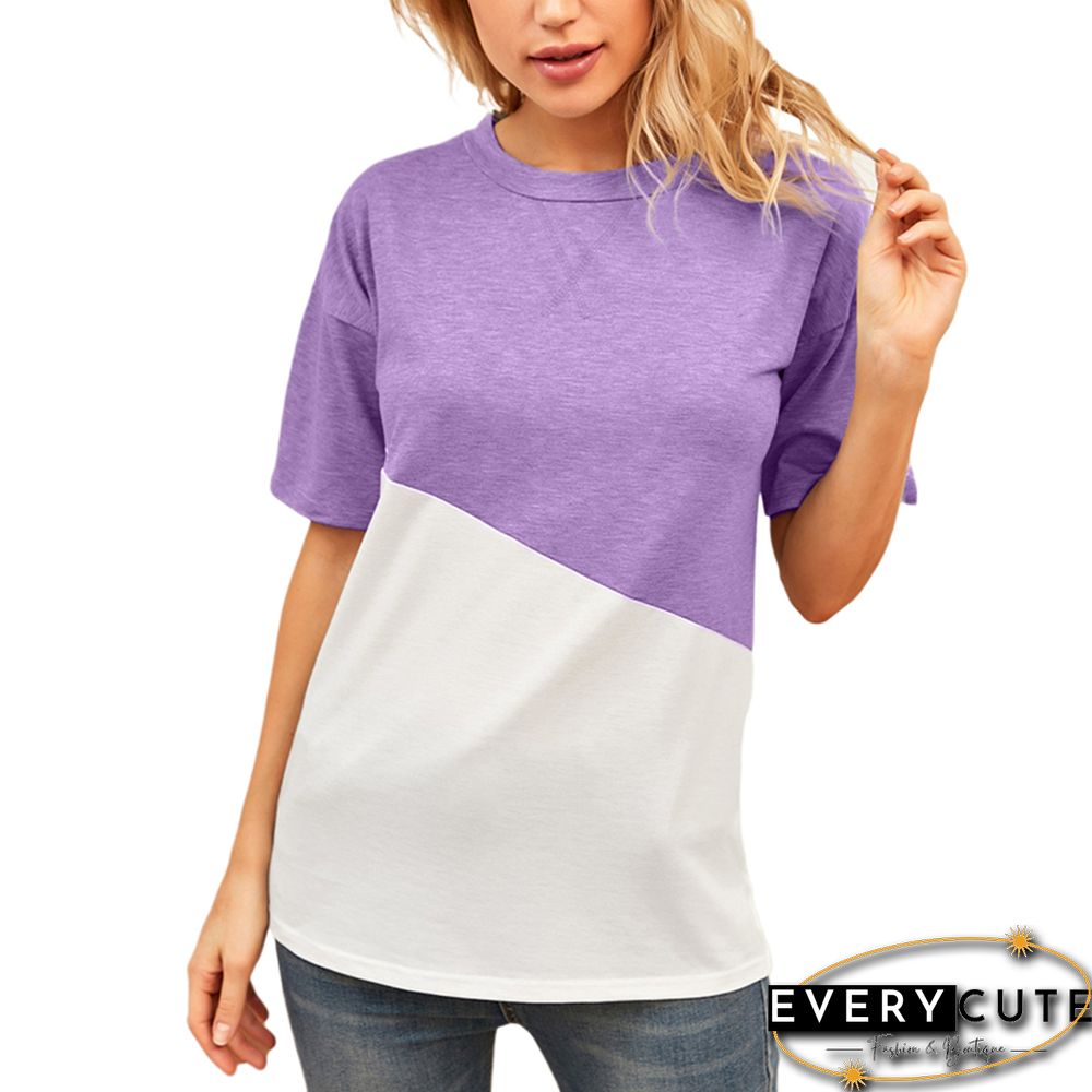Light Purple Color White Loose Style Casual Tops