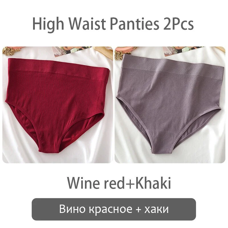 FINETOO Women High Waist Panties 2Pcs/set Seamless Shaper Underpants S-XL Girl Underwear Ladies Control Tummy Panty Lingerie New