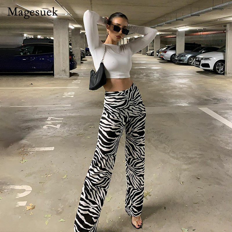 Y2K Trousers  Summer Zebra Print Wide Leg Pants Casual Sexy High Waist Women Casual Female Trousers Streetwear 16395