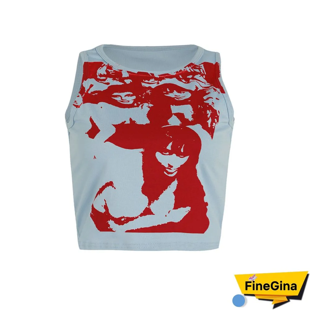 Gothic Portrait Print T-shirt Aesthetic Short Sleevle Sweats Tees Harajuku Streetwear White Crop Top Women Clothes