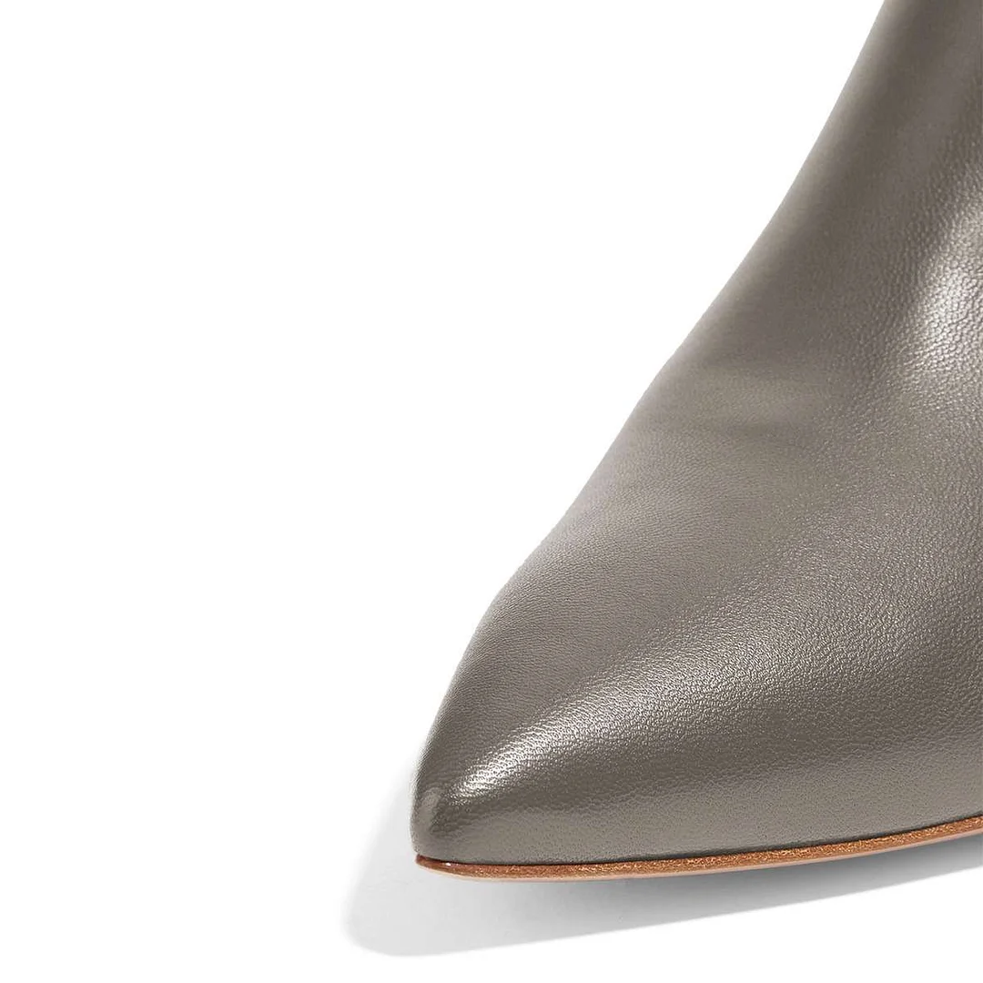 Vegan Leather Kitten Heel Side-Zip Closure Ankle Boots in Gray