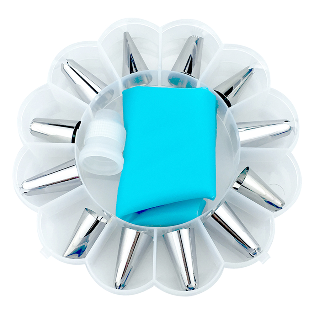 

14Pcs/Set Diy Cake Decor Tool W/Piping Bag Converter Icing Nozzles, Blue, 501 Original