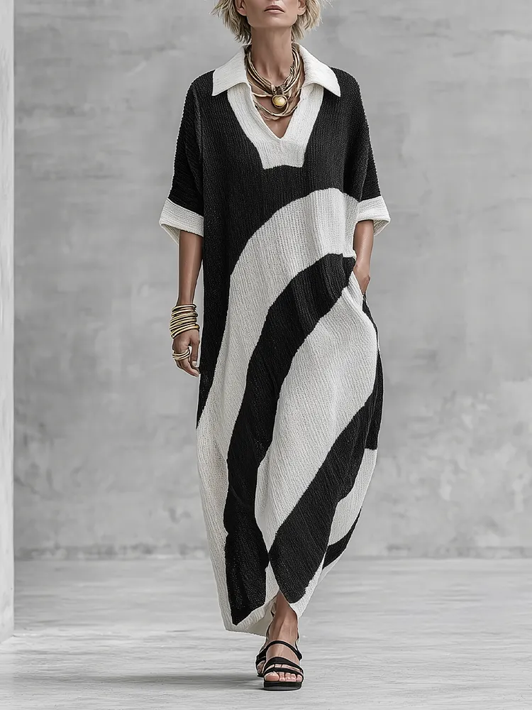 Modern Boho Contrast Stripe Knit Maxi Dress