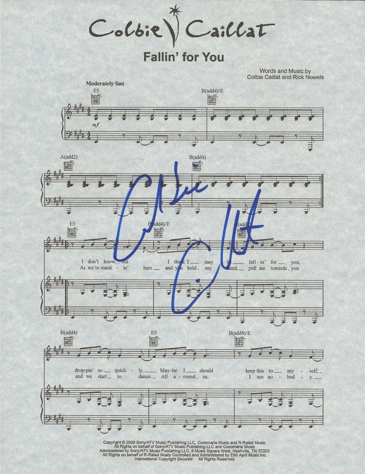 Colbie Caillat REAL hand SIGNED Fallin' For You Sheet Music COA Autographed