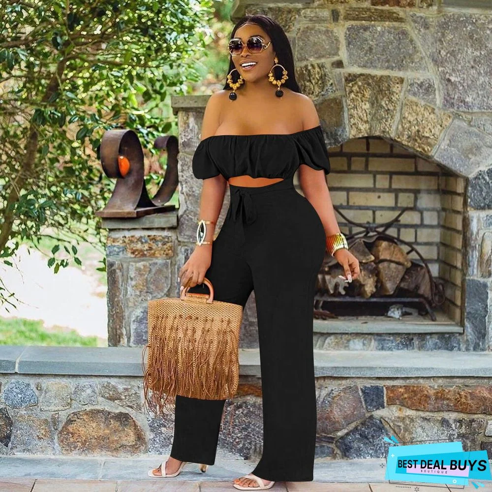 Solid Color Backless Shoulder One-piece Casual Wide-leg Pants