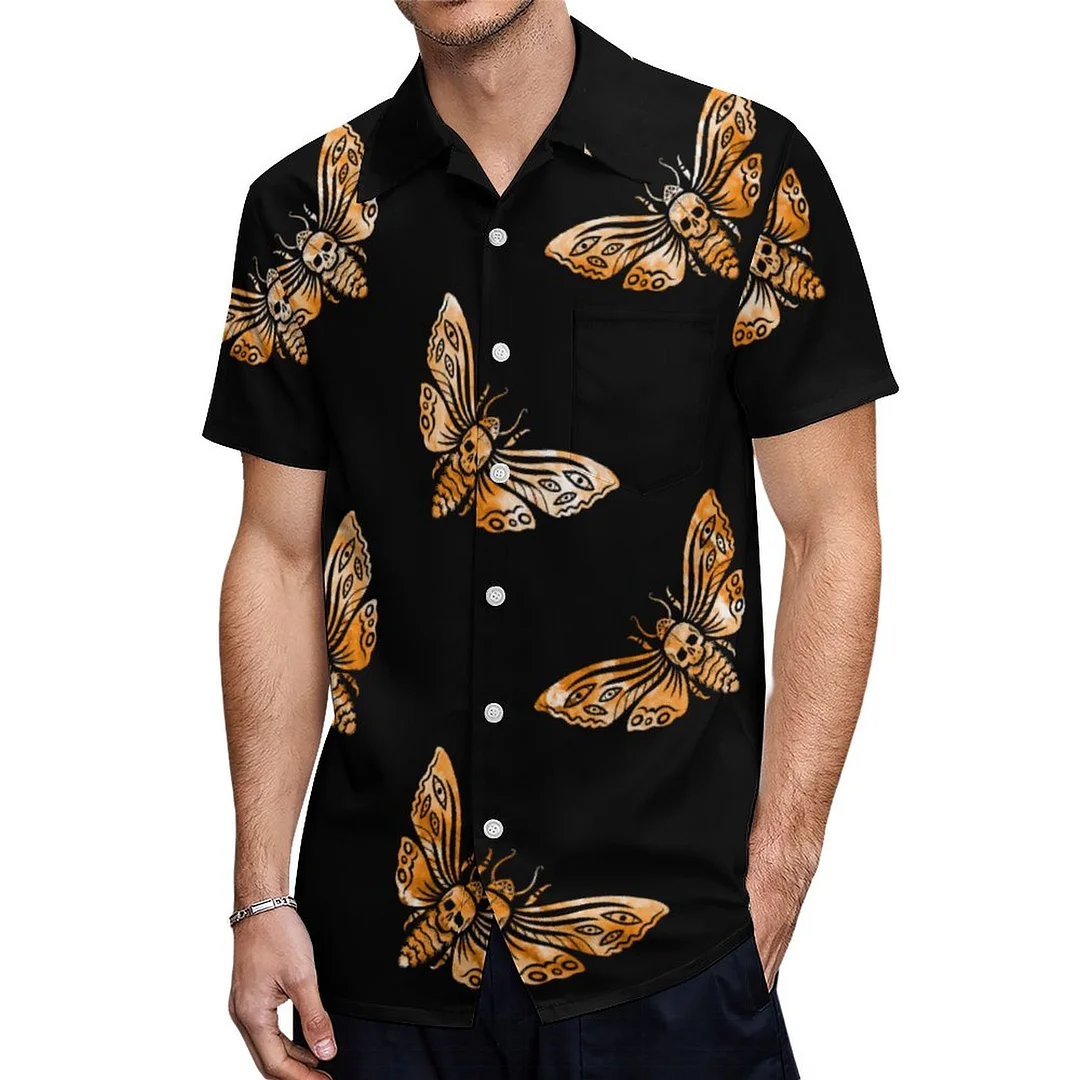 Short Sleeve Deaths Head Moth Hawaiian Shirt Mens Button Down Plus Size Tropical Hawaii Beach Shirts