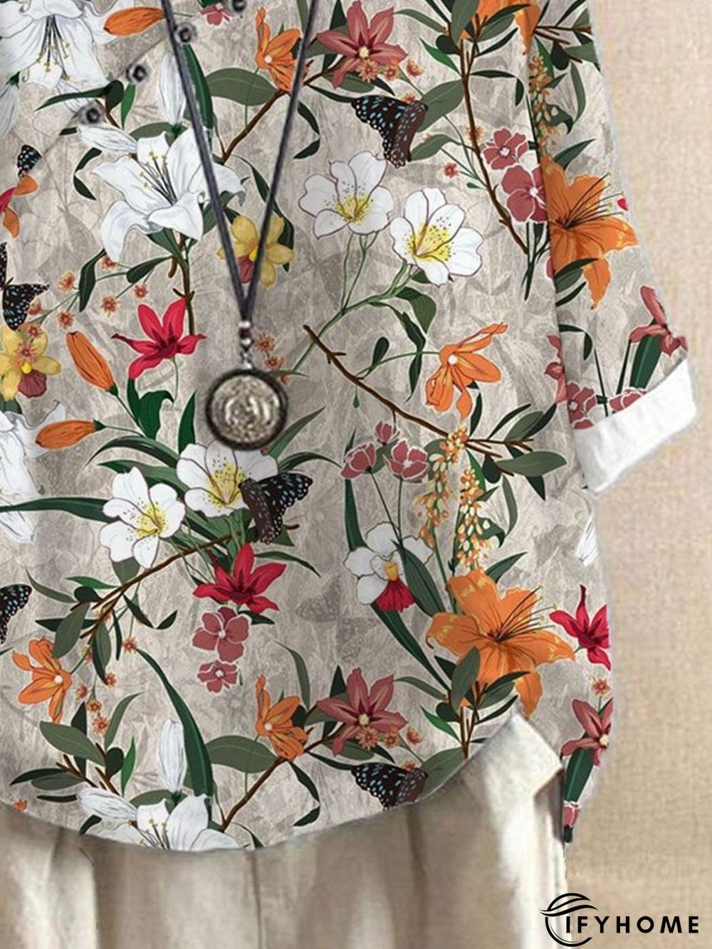 Floral Crew Neck Buttoned Top | IFYHOME