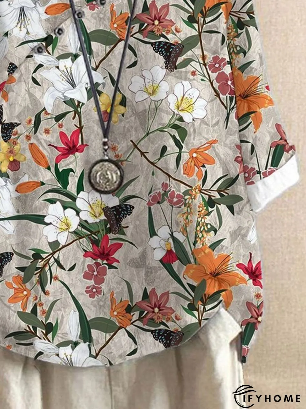 Floral Crew Neck Buttoned Top | IFYHOME