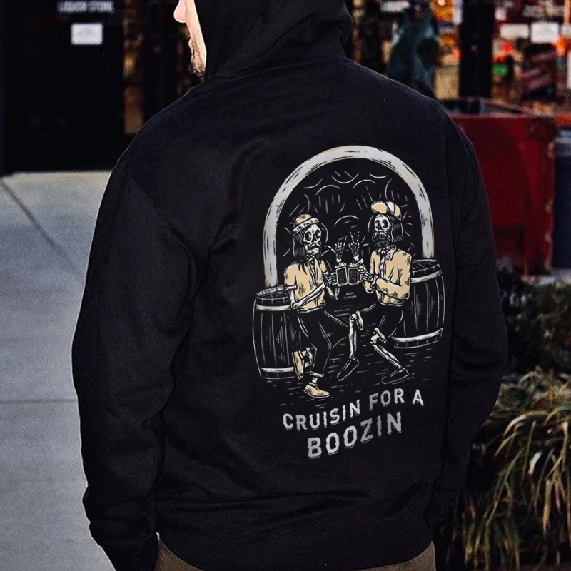 Cruisin For A Boozin Skeletons Drinking Printed Men's All-match Hoodie - Krazyskull