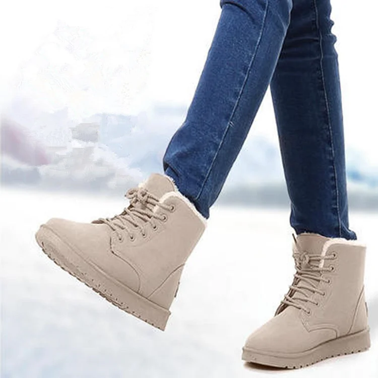 Women's Warm Fur Plush Insole Suede Waterproof Ankle Snow Boots